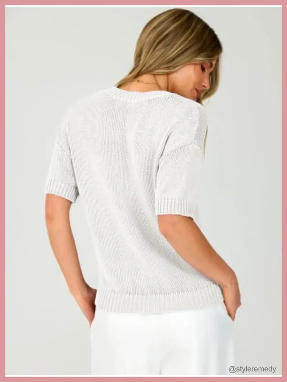 Short Sleeve Cropped Sweater Pullover - Loose Fit Chunky Knit Drop Shoulder